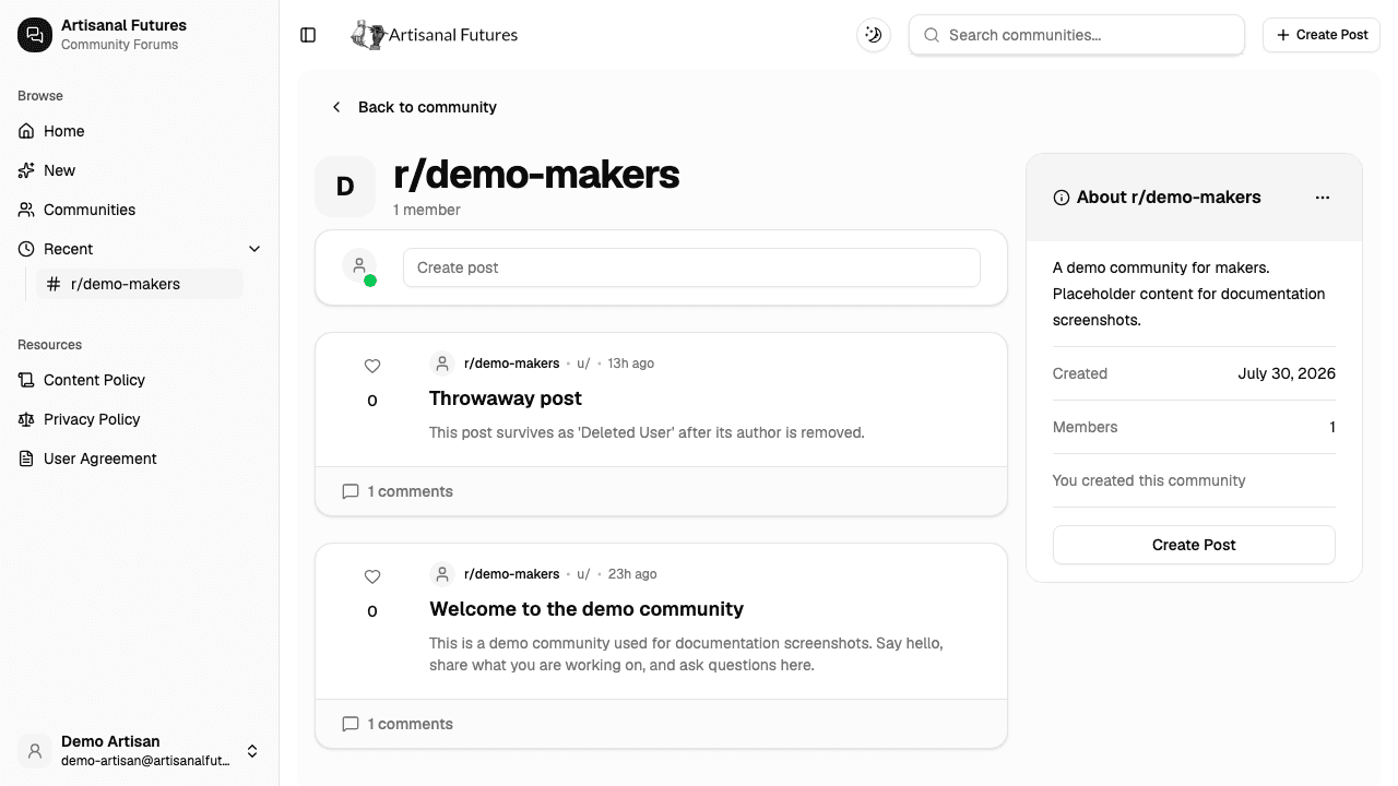 Example community page for demo makers